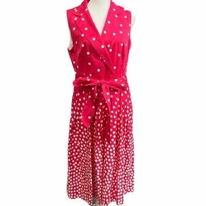 Anne Kline Dress Womens Scattered Pink &White Polka Dots Notch Collar Wrap